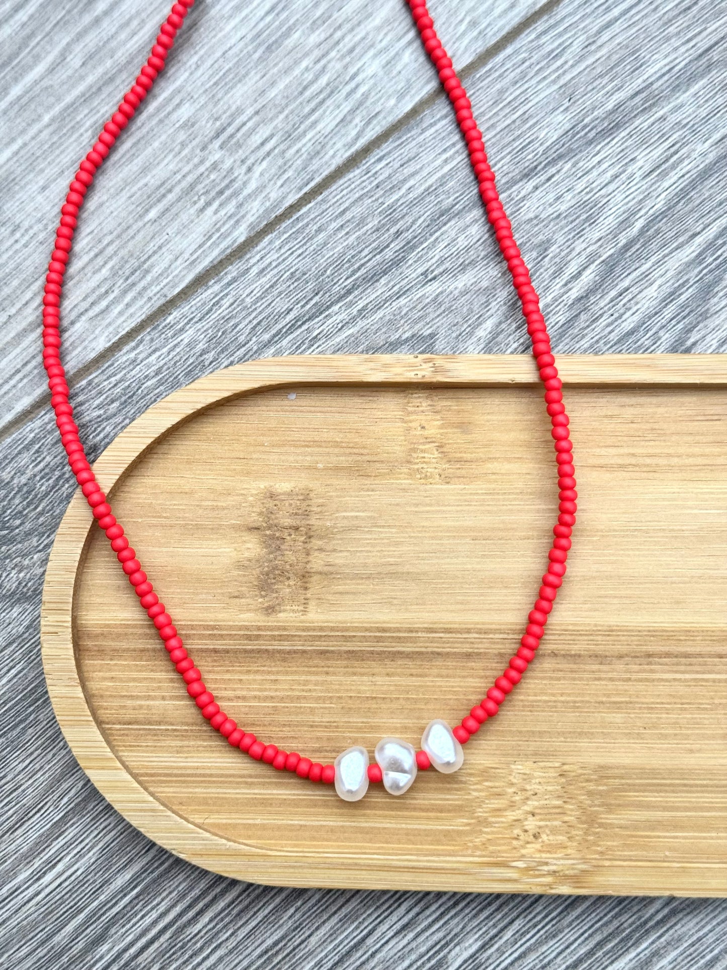 Red Vegan Pearl Necklace