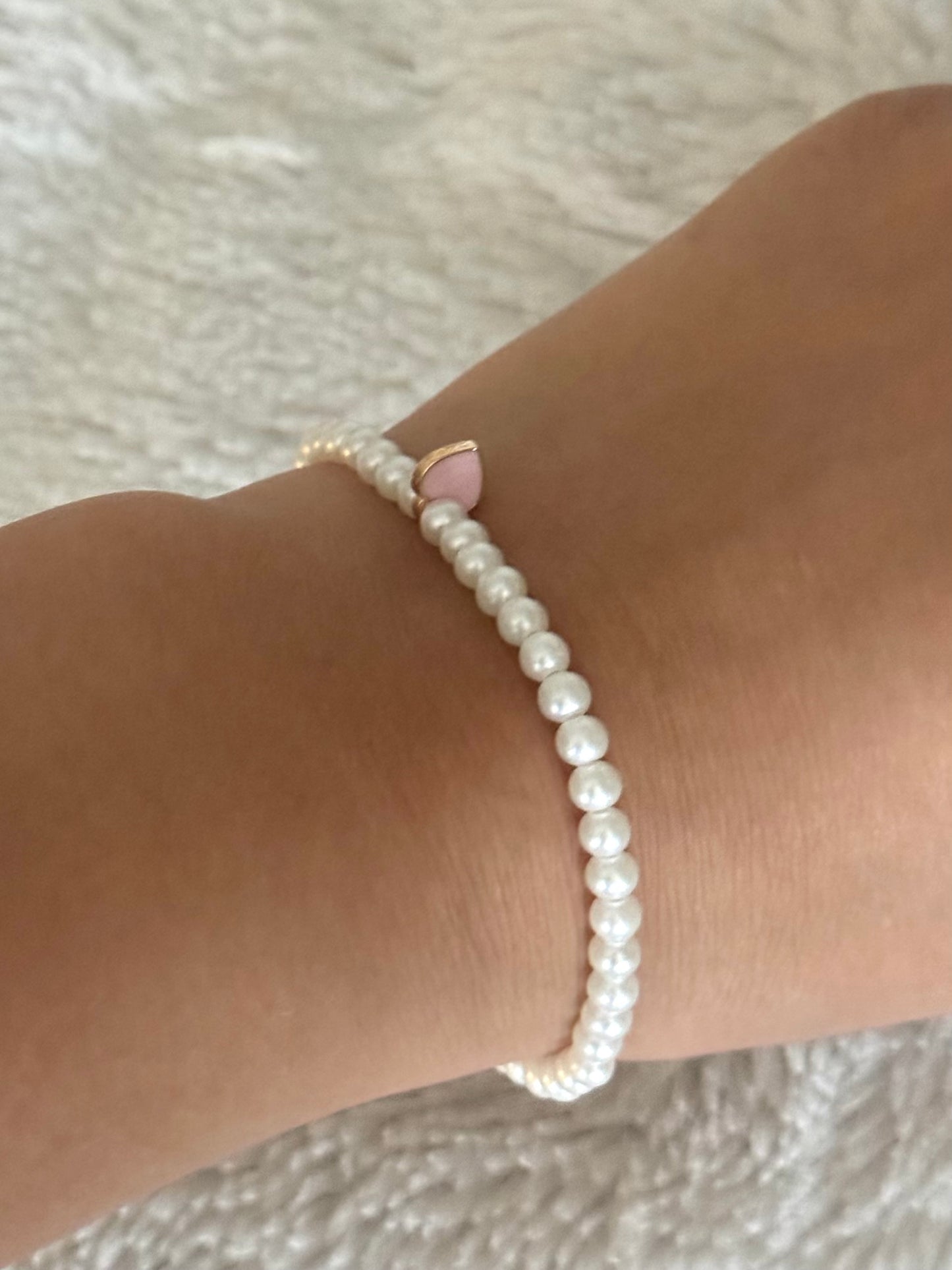 Pink Heart Vegan Pearl Bracelet