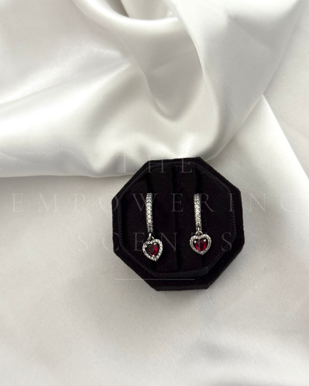 925 Sterling Silver Red Gem Earrings
