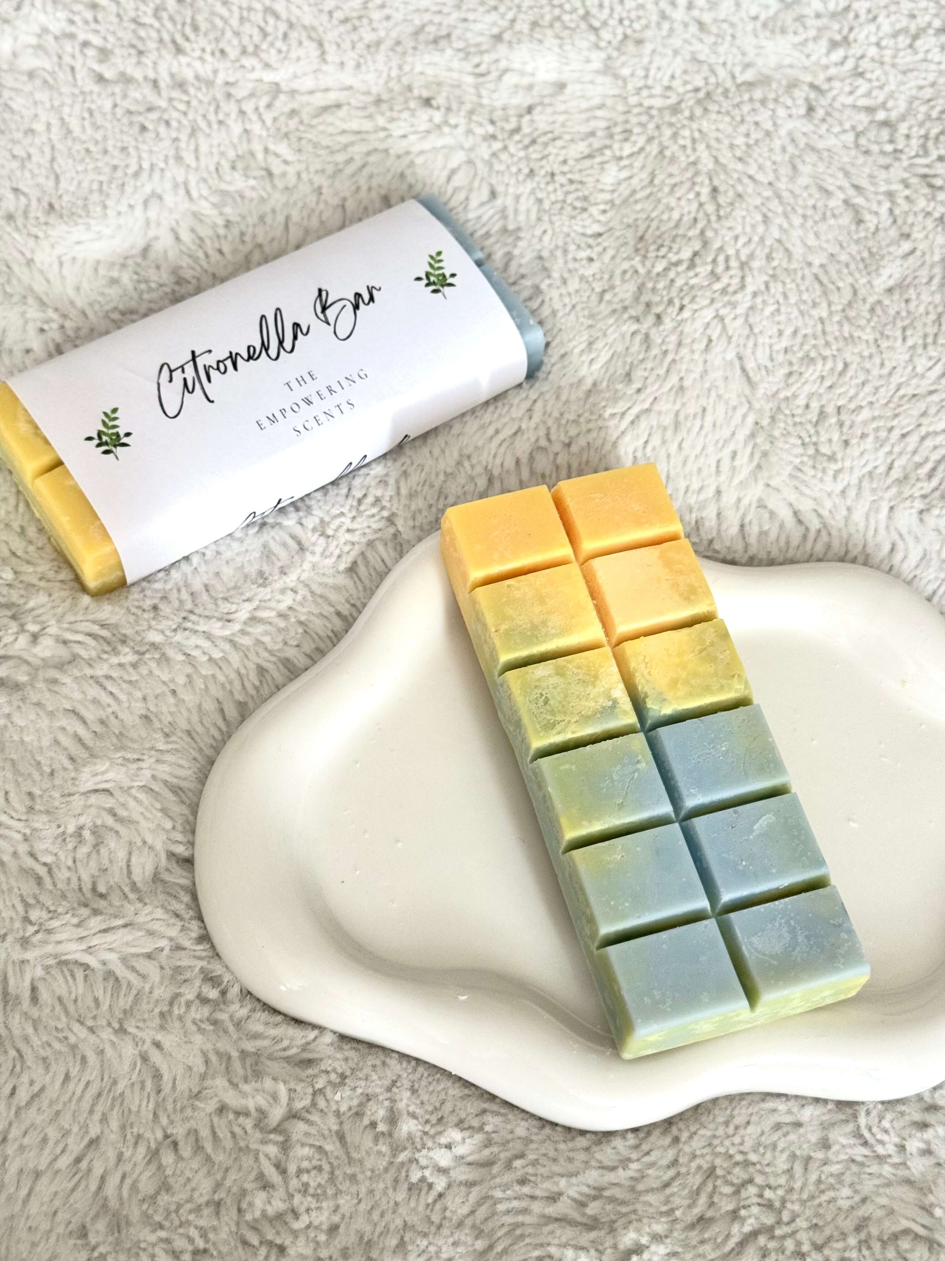 An insect repelling essential oil wax melt bar by The Empowering Scents
